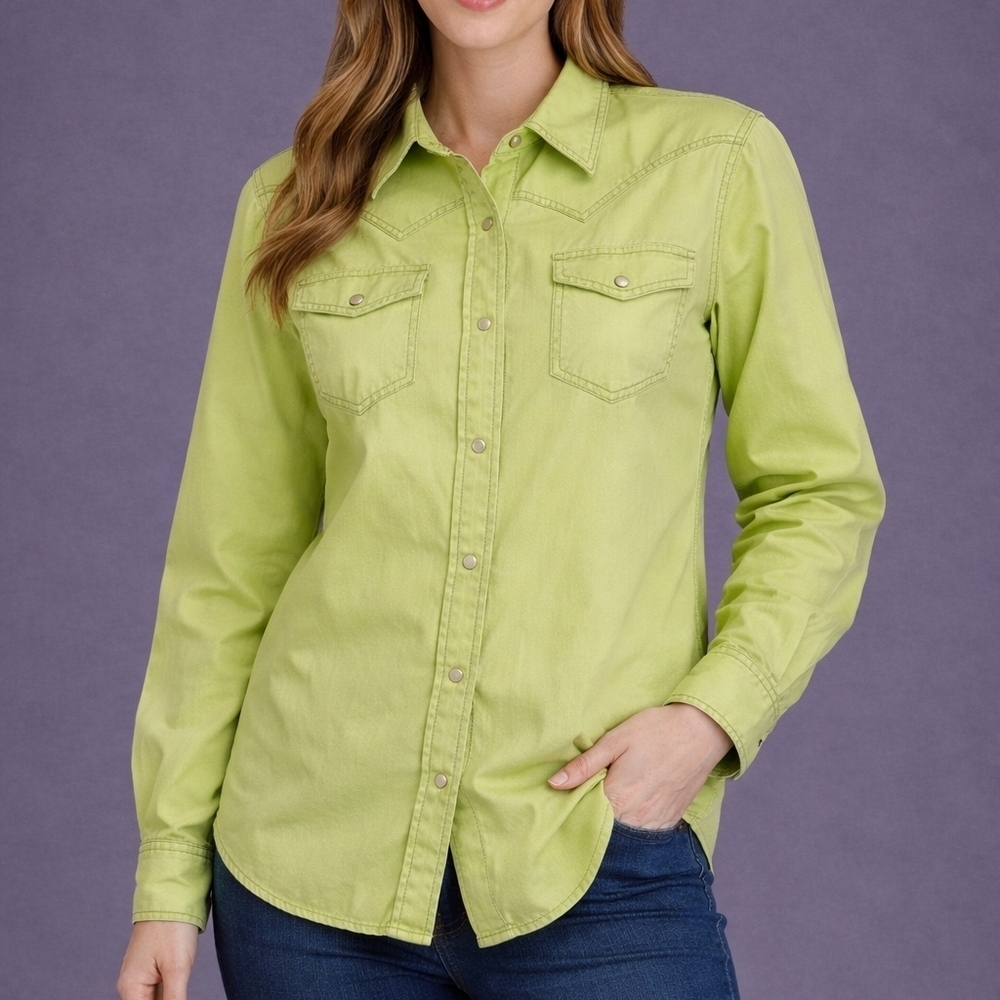 Life STYLE Cowboy Core Neon Acid Green Snap Button Western Rodeo Shirt